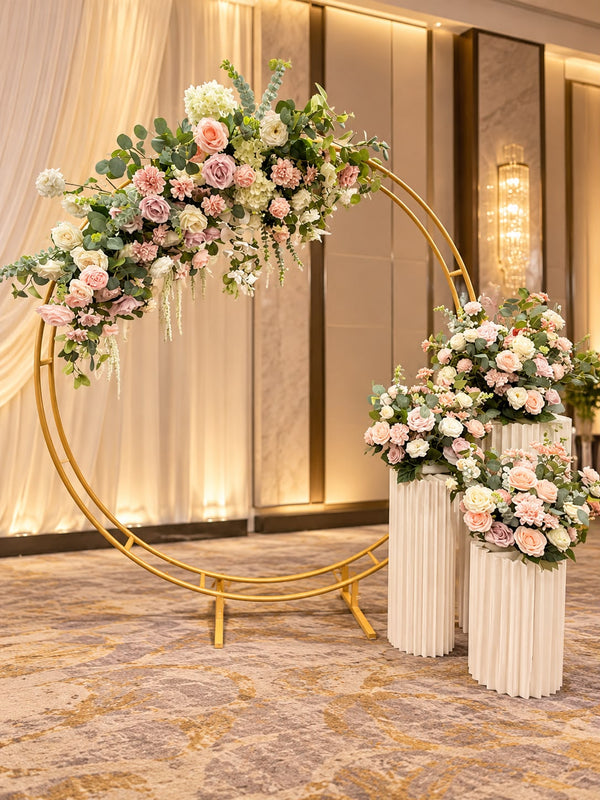 Blush Romance Floral Arch Backdrop Setup AWD20