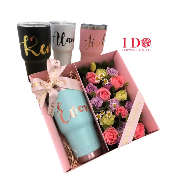 Personalised Name Gift Tumbler with Flower Box ABX06