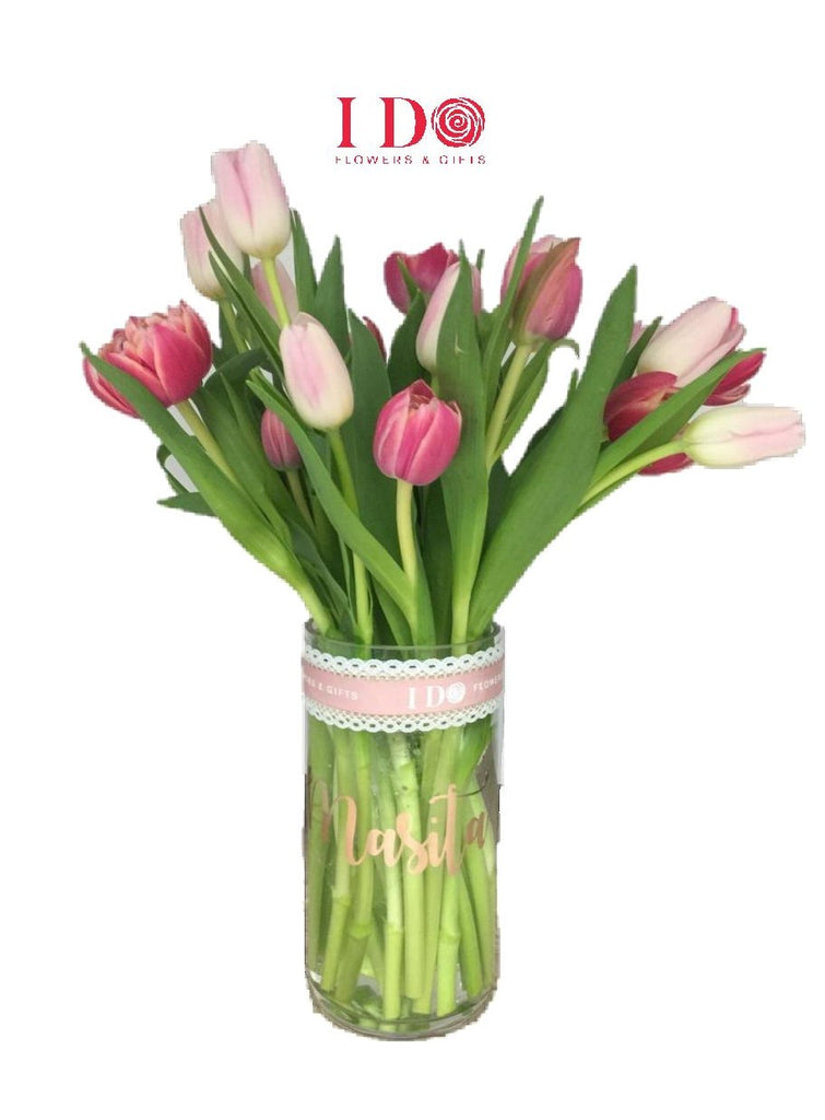 Pink Tulip Bouquet with Vase ATF32 I DO Flowers & Gifts