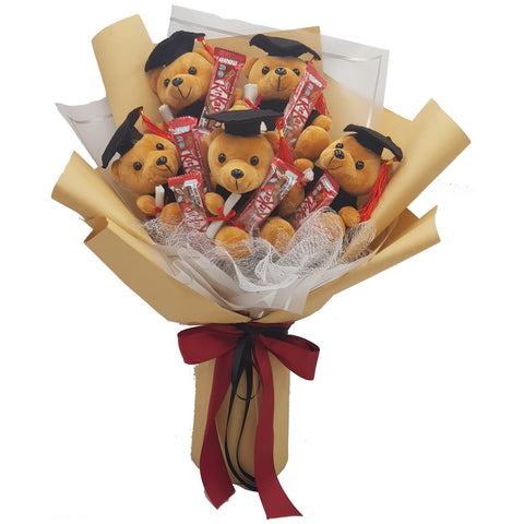 Graduation Bouquet with Graduation Bear and Kit Kat Chocolate
