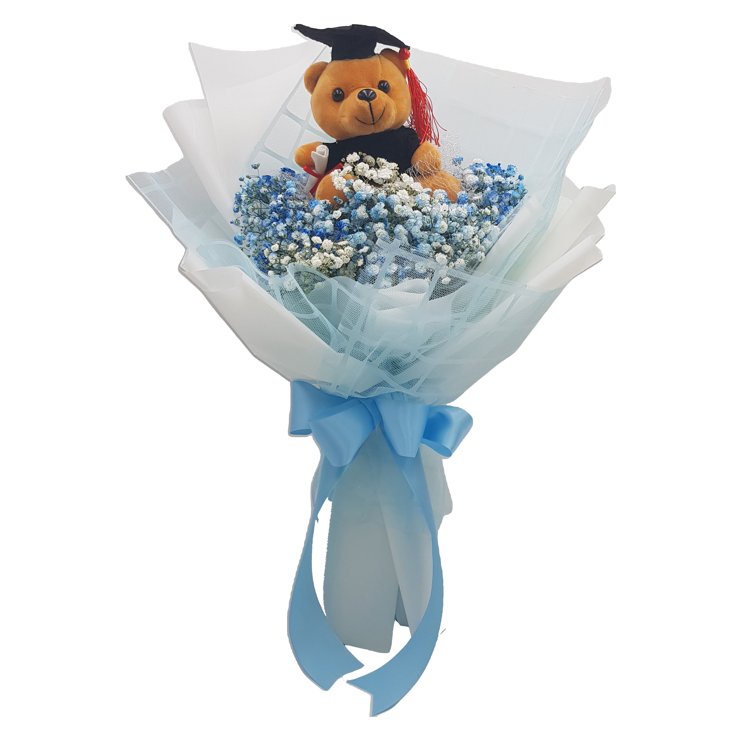 Graduation Bouquet with Baby Breath and Graduation Bear