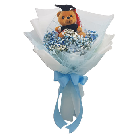 Graduation Bouquet with Baby Breath and Graduation Bear