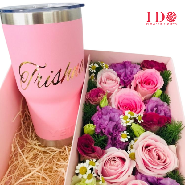 Personalised Name Gift Tumbler with Flower Box ABX06