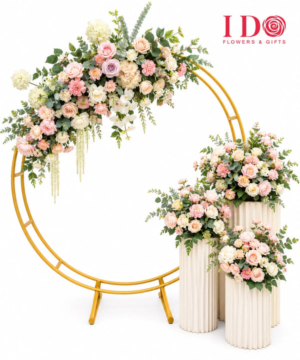 Blush Romance Floral Arch Backdrop Setup AWD20