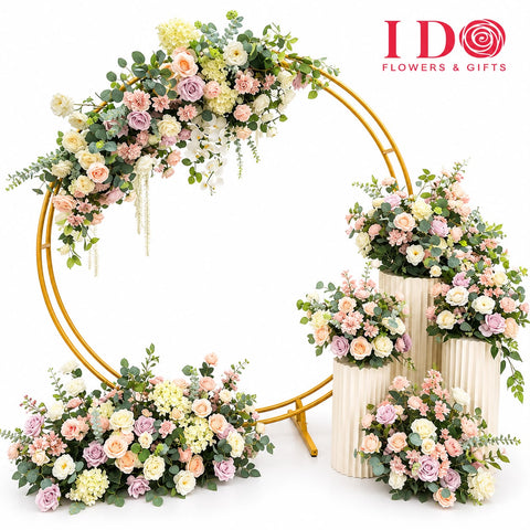 Blush Romance Floral Arch Backdrop Setup AWD20