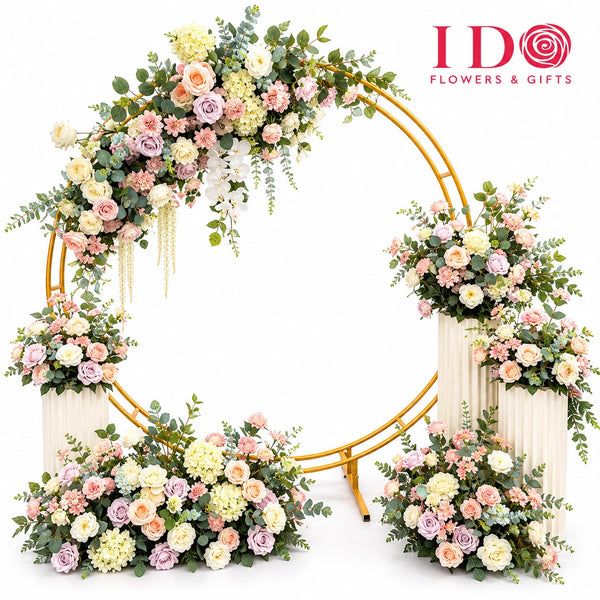 Blush Romance Floral Arch Backdrop Setup AWD20
