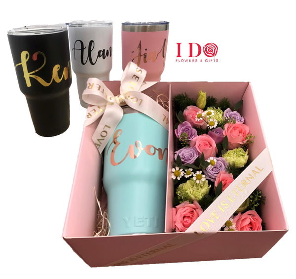 Personalised Name Gift Tumbler with Flower Box ABX06