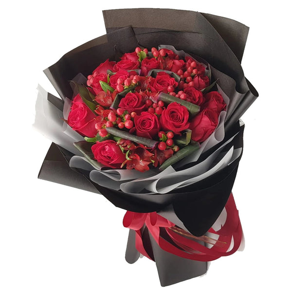 Always Be Mine Red Roses Red Alstroemeria Hand Bouquet