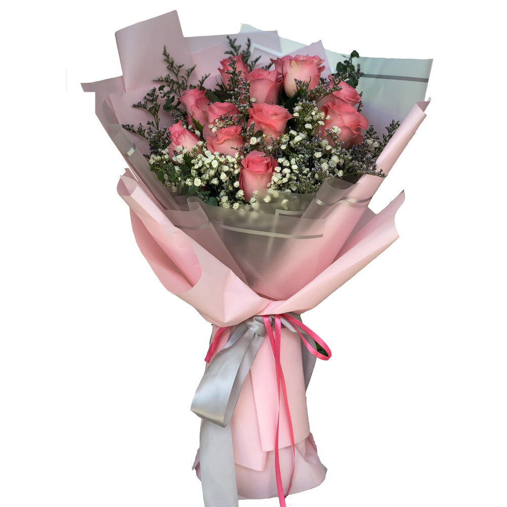 12 Fresh Pink Roses Bouquet | I DO Flowers & Gifts